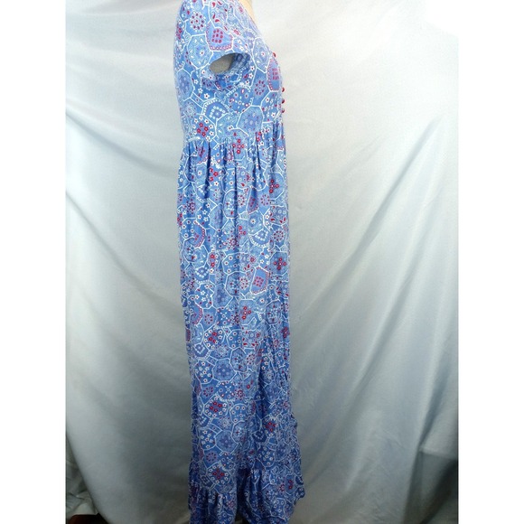 Vintage Handmade Maxi Dress Bandana Print Blue Red Cottagecore Prairie 70s - Picture 4 of 7